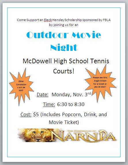 Eleck Hensley Scholarship fundraiser sponsored by FBLA-  movie next Mon. Nov. 3rd @ 6:30 pm! #fbla #cte #doitforeleck