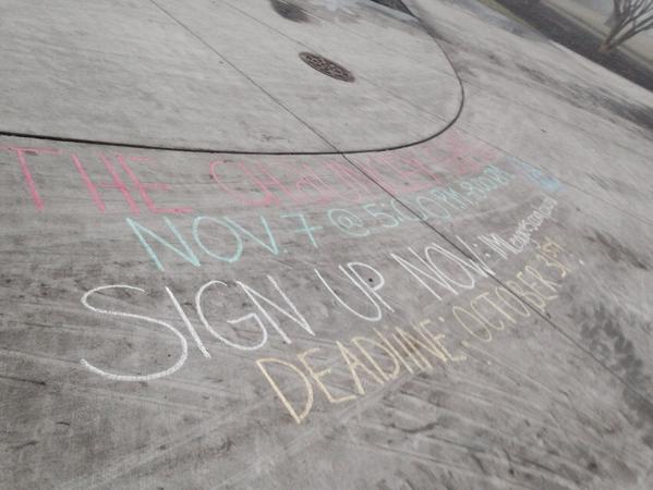 CCUChaunceyGame's tweet photo. LOOK OUT FOR THE CHALK TALK ON THE SIDEWALKS AROUND CAMPUS 🎉🙌😎 sign up deadline is Oct. 31st. http://t.co/LHg2GvHFeq http://t.co/OxzierN4ta