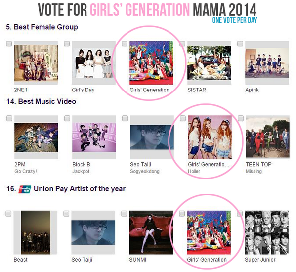 SMTown_SNSD's tweet photo. [RT] SONEs... vote for SNSD on MAMA 2014 http://t.co/lLWZAqySrd Go! Go! Go! http://t.co/VtKeUM5fYf