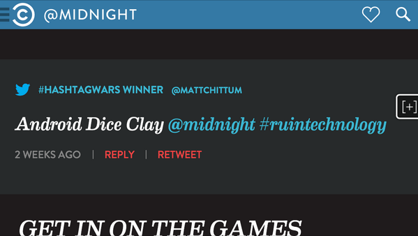 mattchittum's tweet photo. So this happened. Me for the win in @midnight's #hashtagwars #RuinTechnology http://t.co/HMbZKRjlzZ
