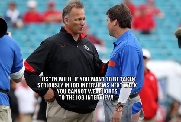 #Dawgs Coach Richt gives some career/fashion advice to WiLLL Muschamp... #DawgsOnTop #BeatFlorida