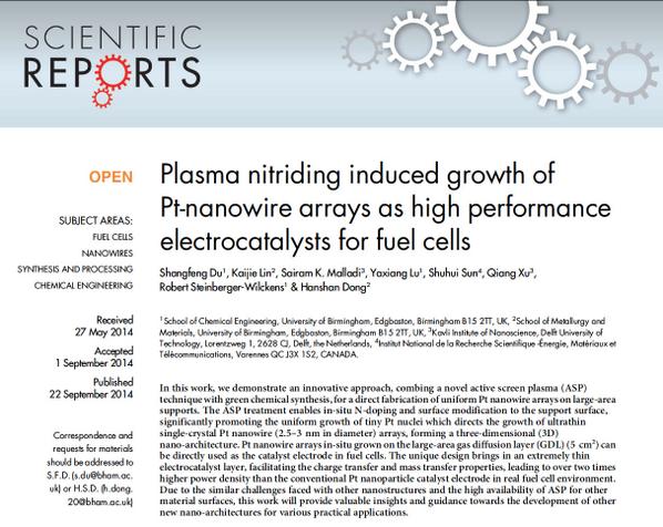 dushangfeng's tweet photo. Plasma nitriding induced growth of Pt-nanowire arrays as high performance electrocatalysts for fuel cells. Sci Rep 4 http://t.co/ht3kc4ZXh3