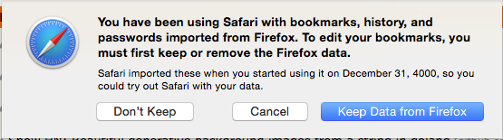 Safari has travelled 2000 years into the future to ask me if I want to import data every time I use reading list