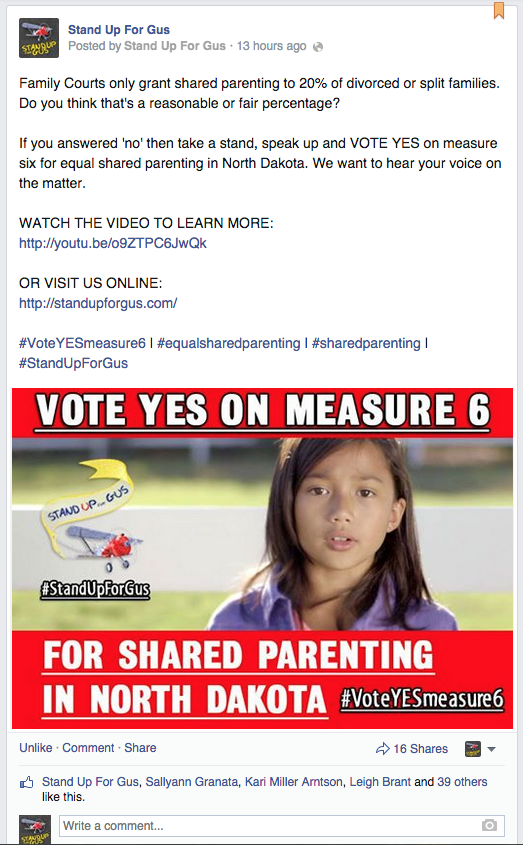 StandUpForGus's tweet photo. Have you heard about measure 6 for shared parenting in North Dakota? WATCH TO LEARN MORE: http://t.co/WEaT8X7Mp8 http://t.co/FY9dEL2HDv