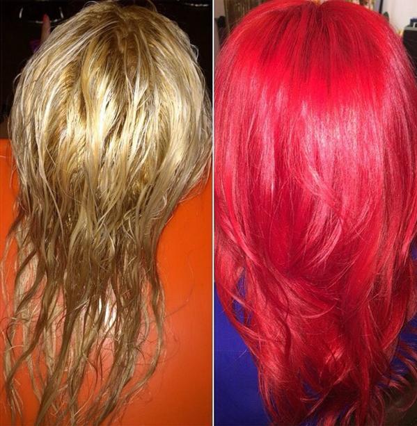 lanzahaircare's tweet image. #Repost from #Lanzafans @beautylovegrace, Before &amp;amp; After "Blonde to Red" with L'ANZA #Healingcolor! 
#Lanzalovesu 😍