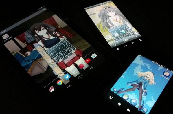 Kz Factory アプリ公開中 A Twitter 艦これライブ壁紙の動作確認環境 タブレット１台とスマホ３台 画像に移ってないあと１台のスマホはこの時カメラになってますｗ 艦隊これくしょん 艦これ 赤城 金剛 愛宕 Http T Co T4qciq0hhj