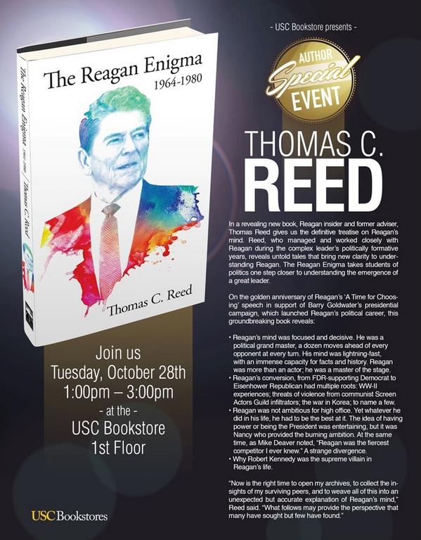 Please join us for our author event with Thomas C. Reed today starting at 1:00pm. <a href="/ReaganEnigma/">Thomas C. Reed</a>