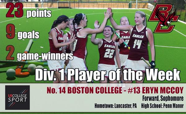 US_CollegeSport's tweet photo. Congrats to @BCFieldHockey's Eryn McCoy, the Player of the Week! We feature Eryn + her sister: http://t.co/d7KAmiHKGE http://t.co/jgpxr9b1jc