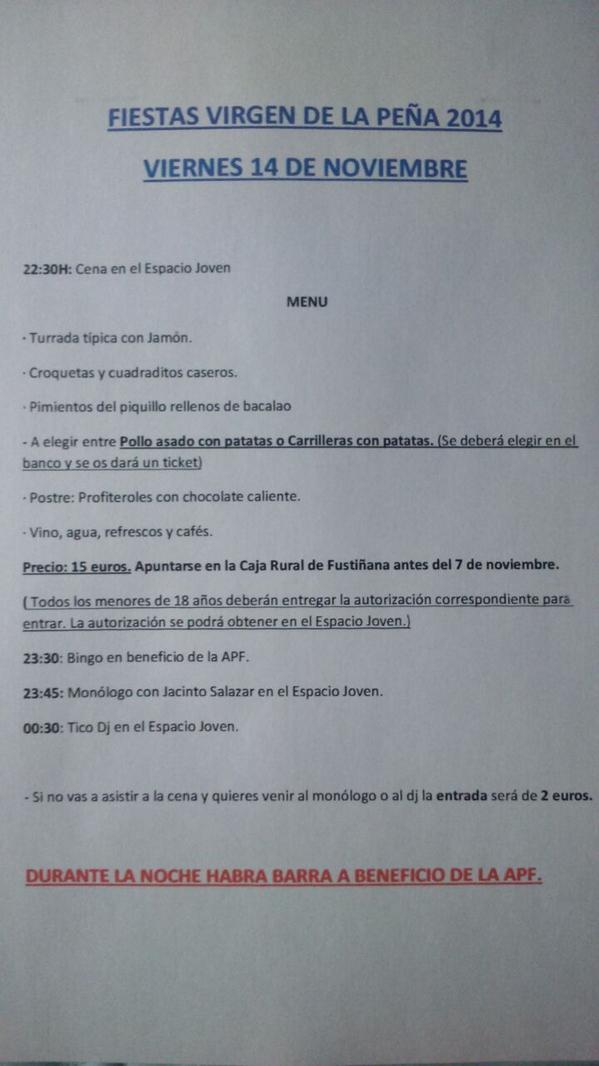 APFusti's tweet photo. Ya estas tardando en ir a apuntarte a la cena del viernes de la Virgen de la Peña
#quenotelocuenten #cenaAPF14 http://t.co/bxBMIO0FcV