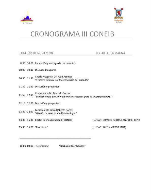 Coneib2014's tweet photo. Subimos el cronograma  III CONEIB @aneib @Redbionova @BiotecUchile @chris_vallac @_MarioRivas @UFrontera http://t.co/dIQRT9hUun