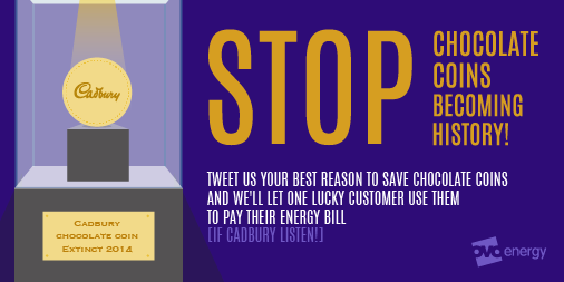 OVOEnergy's tweet photo. Want to pay your energy bill with chocolate coins? Help us persuade @CadburyUK to save them! #ChocCoinGate http://t.co/IaaYM6AWiB