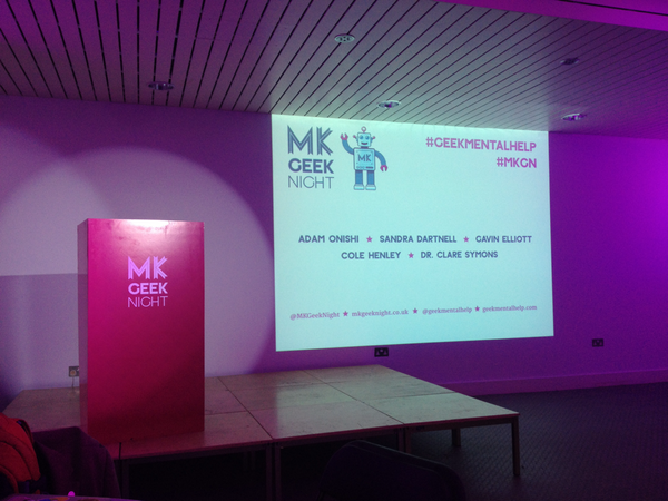 FullCreamMilk's tweet image. The stage is set for @MKGeekNight’s #geekmentalhelp evening of discussion.