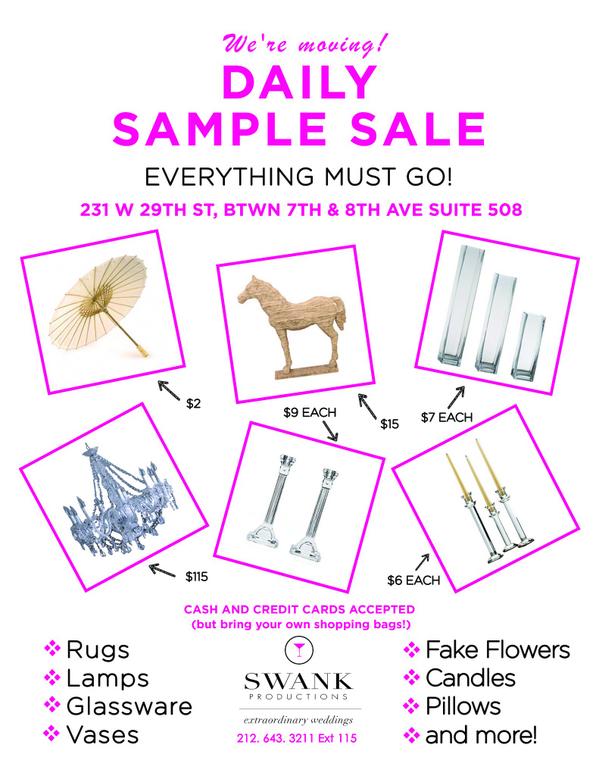 mayakalman's tweet photo. SWANK SAMPLE SALE Starting OCT 29 &amp; Everyday! Everything MUST GO!  No reasonable offer will be denied!  PLEASE RT! http://t.co/O0qEer1w2P