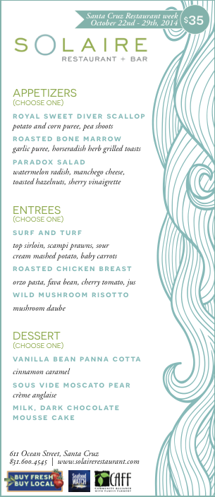 santacruzdining's tweet photo. #SCRW14 Restaurant Showcase: @SolaireSC 
More Information - http://t.co/kadcNtA1FB http://t.co/K35mYEJQiu