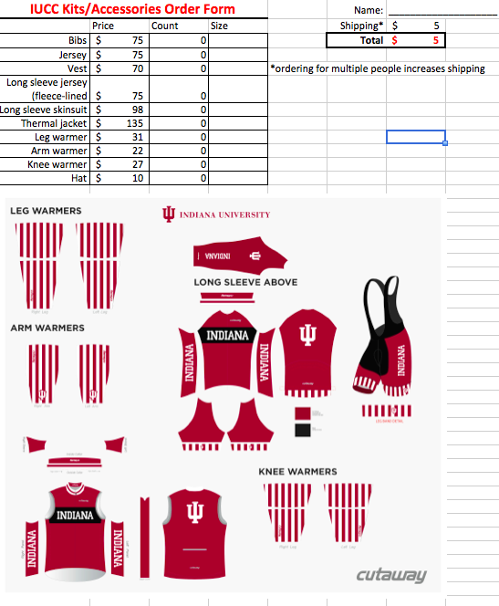 Turn in kit order forms by Oct 31st to any of the officers or email indianacyclingclub@gmail.com to set up a meeting.