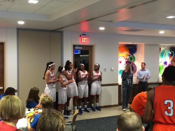 UTAMAVS's tweet photo. The Lady Mavericks being are being introduced at the Maverick Madness tip-off reception! Mav Madness begins at 6:30! http://t.co/FSIZS23WNQ