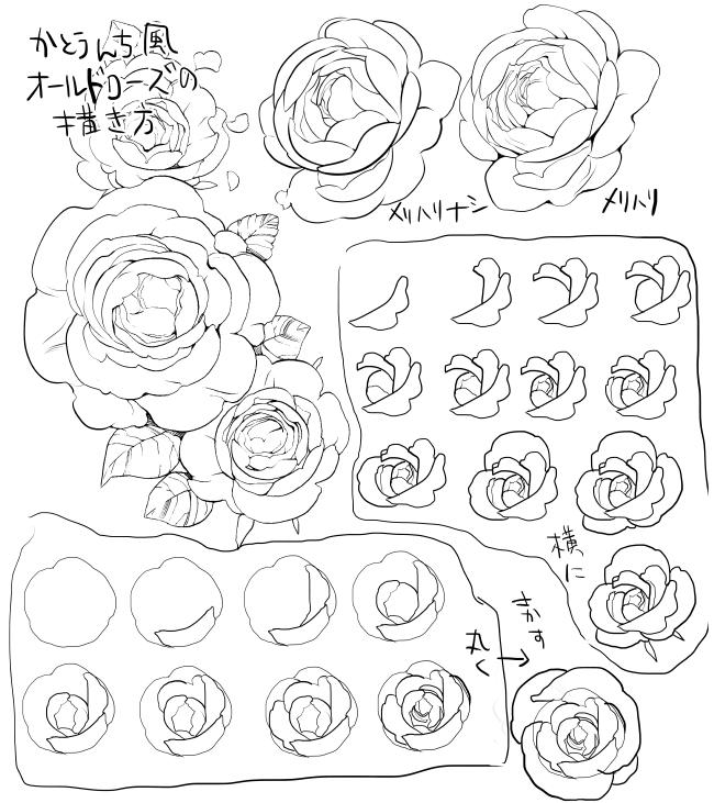 加藤えりこ かとうんち風オールドローズの描き方 課題のプリント作っていったのに 午後の授業の前に紛失するという すまーん 一応テンプレートはあったら楽だけど 最初はリアルに薔薇見ながら描くのが良いと思います Http T Co Pjt3pp21xe Twitter
