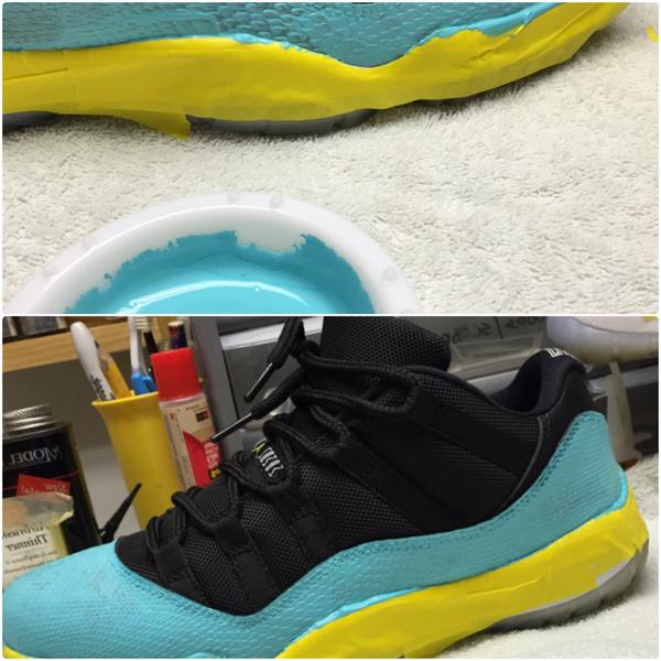 MaxFalada's tweet photo. some of yall might call me crazy or dumb but here's the first progress shots of my tiffany glo 11 low's. #firstcustom http://t.co/3dqDoZZ60M