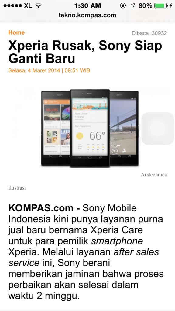 BarceL_H's tweet photo. @SonyXperiaID saya sudah lebih dari 2 minggu nih mskan garansi sony. Tampaknya belum ada kabar juga.di kompas tls gt http://t.co/m7DQkI464b