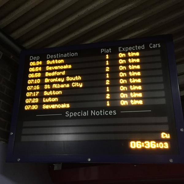 lobster501's tweet photo. 6:16 from MIL cancelled; 6:34 still "On time" at 6:36. Giving yourselves a bit of leeway @TLRailUK ? http://t.co/BDpgMOUmdd