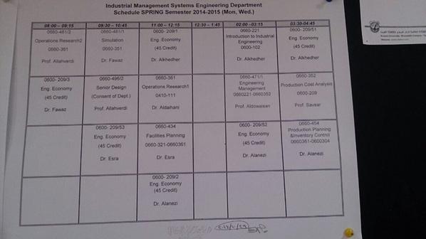 IISEKuwait's tweet photo. IMSE's Spring Semester Schedule. 

#IIE_Kuwait http://t.co/jtVcFKaZHR