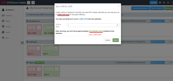 #SFRDirect burn testing phase complete! You can get $cSFR by burning $SFR or buying from the decentralized exchange