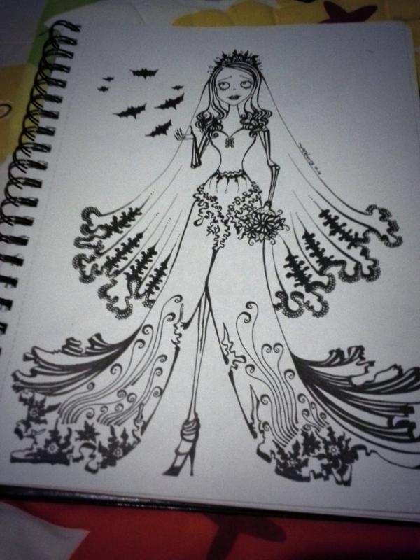 afsharry's tweet photo. The Corpse Bride. Happy Halloween~  #inktober #Inktober2014 #skeletons #bride http://t.co/1bglHwn2Dv