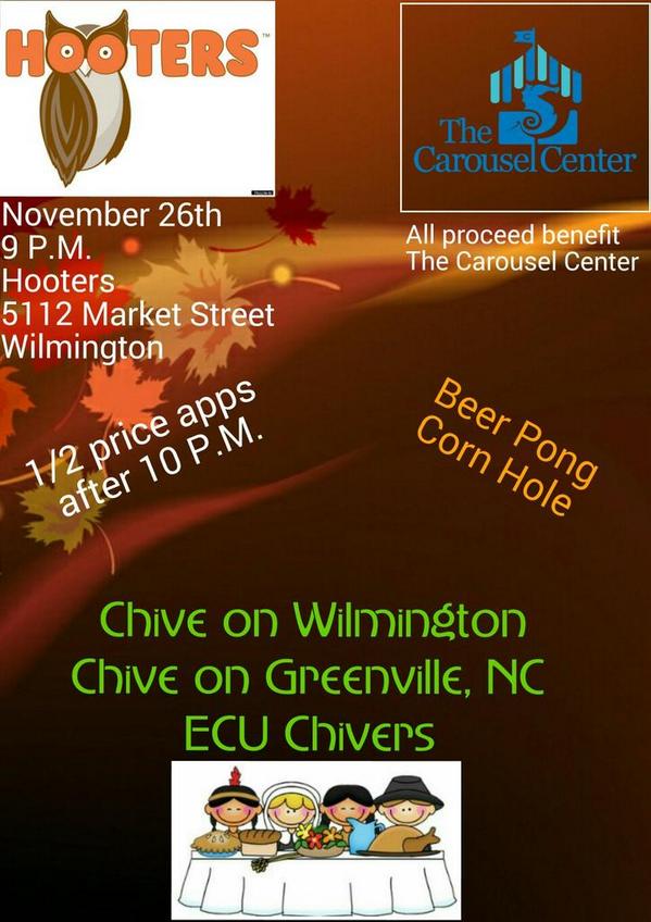 FleXCTacY's tweet photo. Check it! Its goin down @ChiveWilmington #hooterswilmington #carouselcenter https://t.co/0ketviDjqZ #blackwednesday http://t.co/3WKjqtOkJk