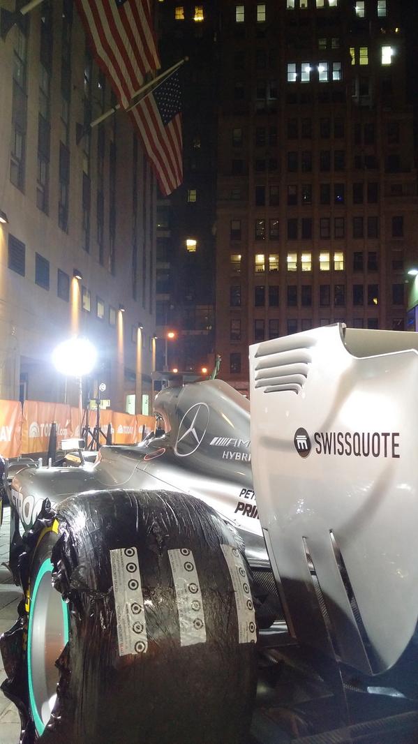 MercedesAMGF1's tweet photo. The beast is getting into position! The W05 Hybrid in NYC @TODAYshow #F1 #W05LDCHAMPIONS http://t.co/ILyHf6rYmN