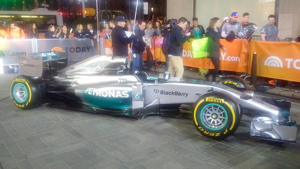 MercedesAMGF1's tweet photo. The beast is getting into position! The W05 Hybrid in NYC @TODAYshow #F1 #W05LDCHAMPIONS http://t.co/ILyHf6rYmN