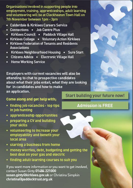 Build your future event at #Cleckheaton town hall Friday 7/11/14 1-3pm #jobs #kirklees #PCT #kirkleescouncil #info