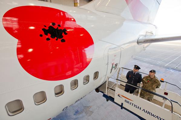 PoppyLegion's tweet image. Poppy goes airborne: @British_Airways put a 9ft poppy on their Boeing 747 for #PoppyAppeal! bit.ly/1nPDOaL