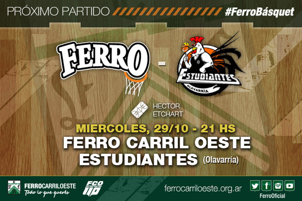 FerroOficial's tweet photo. Esta noche, ¡#juegaFerro! Desde las 21 horas, Ferro recibe a Estudiantes de Olavarría en La Catedral del Básquet. http://t.co/v9GB3usDJl