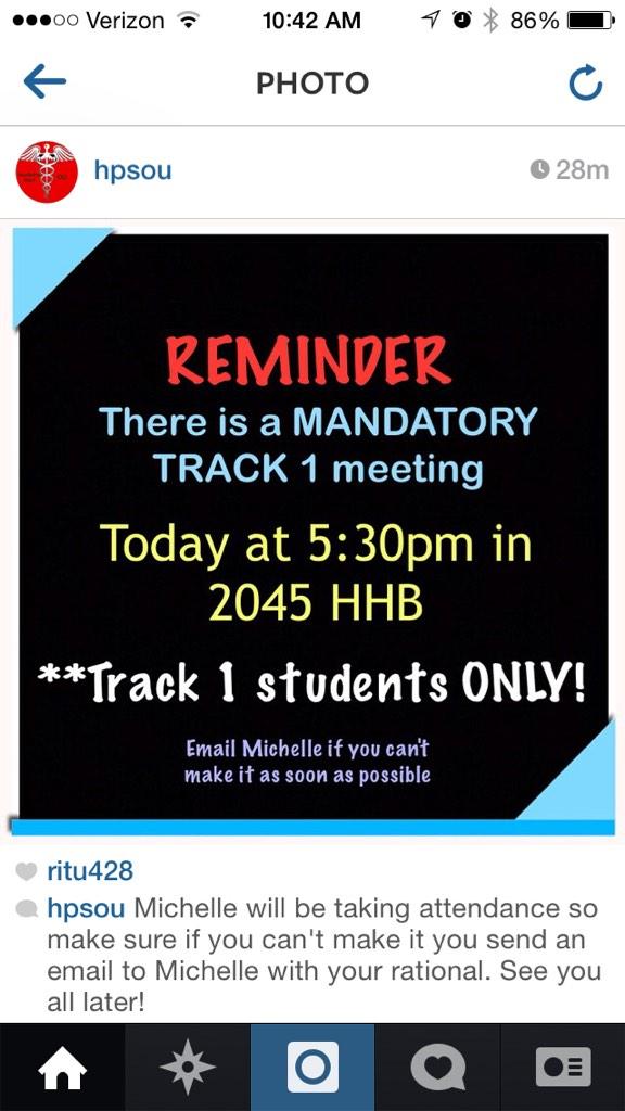 HealthProStart's tweet image. TRACK 1 MEETING TODAY AT 5:30 PM IN 2045 HHB!! Come or don't only with a reason! Michelle will be taking attendance!