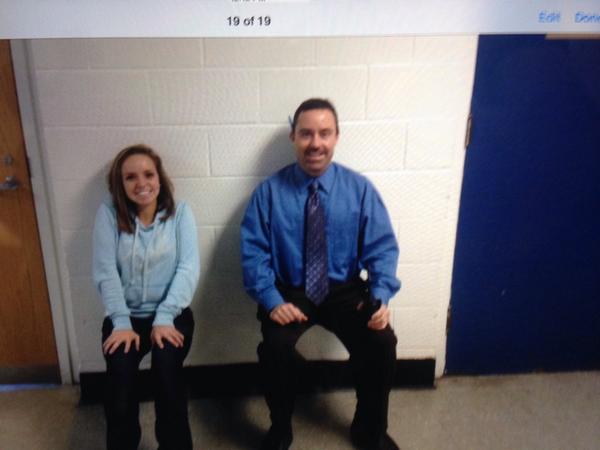 MersmannPaige's tweet photo. Wall Sit with teachers/principles, helping us conduct a science experiment! @BCSci #bcanatomy http://t.co/OVhG0HcKQC