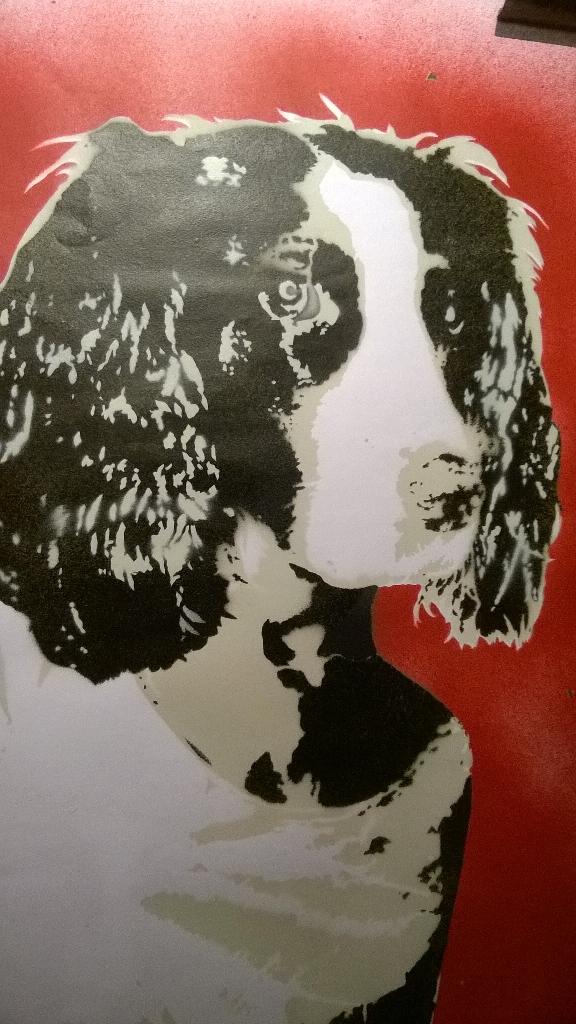 FunkyRedDog's tweet photo. Test print on paper for my latest commission. Springer in jeans &amp; T. http://t.co/QQ9R4wfSrp
