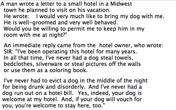 Dogs welcome.