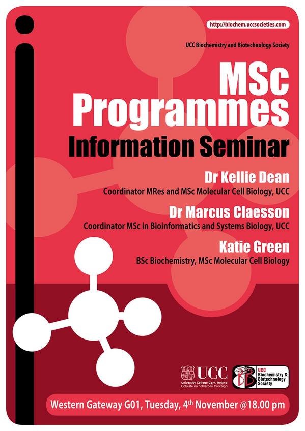 Upcoming seminar!!! Information on the MSc Molecular Cell Biology with Bioinnovation..See poster below for details :)