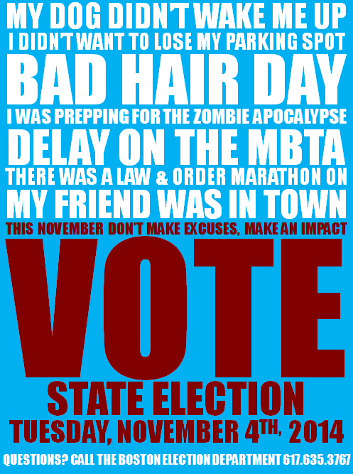 BostonElections's tweet photo. Less than a week to go until the MA State Election on 11/4/14. See you at the polls! #bospoli #mapoli #bosvote http://t.co/i1XZck9EGo