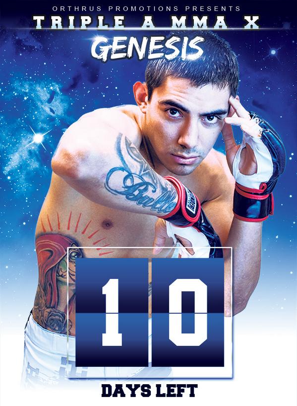 TripleA_MMA's tweet photo. FANS, ARE YOU READY FOR TripleA_MMA X: GENESIS? GO TO http://t.co/s31IGVzDZ7 FOR TICKETS! #GenesisCOUNTDOWN #10Days http://t.co/Iww24hgJCK