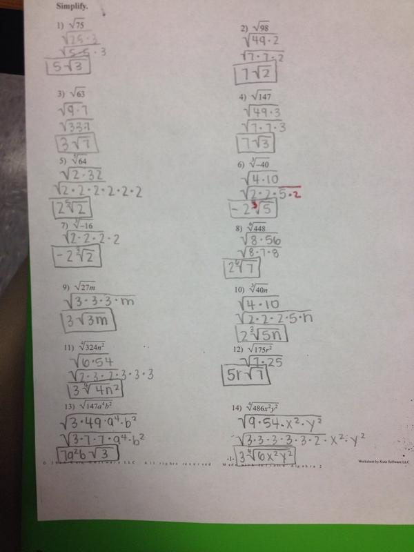 Solving Radical Equations Worksheet Answer Key - simplifying radical