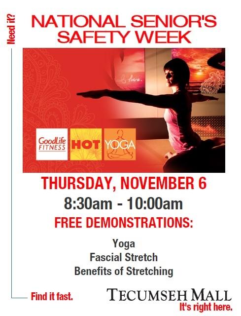 tecumsehmall's tweet photo. Join @GoodLifeFitness in the #TecumsehMall food court Nov.6 for FREE yoga & stretching demos! #SeniorsSafetyWeek http://t.co/a2e5e04yKh