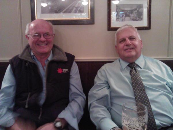 BDCC past-Presidents Sanders Hewett &amp; Green de-brief with Treasurer Reynolds after Sports Centre viewing and LBBD mtg