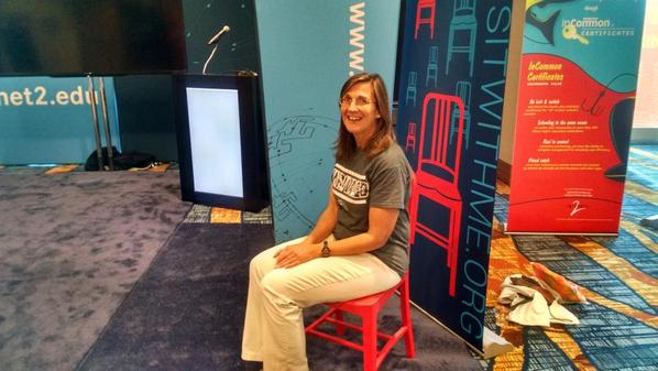 emilypearl's tweet image. #TechEX14 Gail Dunmire of PSU sits in the Red Chair