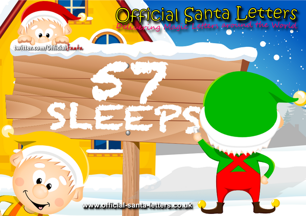 OfficialSanta's tweet photo. ☆☆☆ ONLY 57 SLEEPS TO CHRISTMAS ☆☆☆ #ChristmasCountdown 
🎅🎄🎁❄️⛄️ http://t.co/cobdADdGQ8
