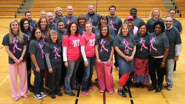 BethelSD's tweet photo. Cedarcrest MS staff honor the memory of beloved teacher Minta Wulf. http://t.co/s2Xkg8VVJA … #pinkout2014 http://t.co/L6CkIuR15A