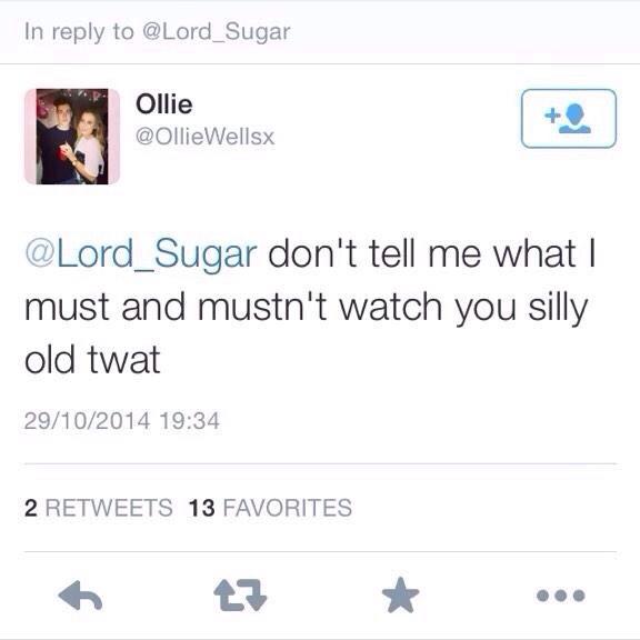 mchoplyfe's tweet photo. NAH LORD SUGAR IS SAVAGE 😂😂😭😭 http://t.co/nOVmFnEg0T