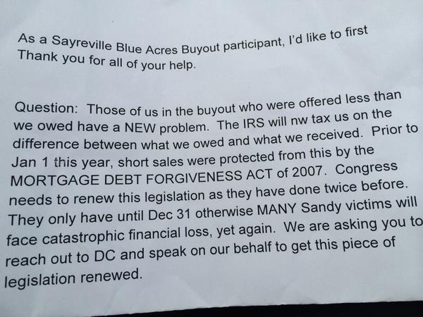 sjmherrick's tweet photo. @GovChristie don't forget my note #sayrevillebuyout #sayreville #Sandy #sandyversary #shortsale http://t.co/WPSbBE9gAo