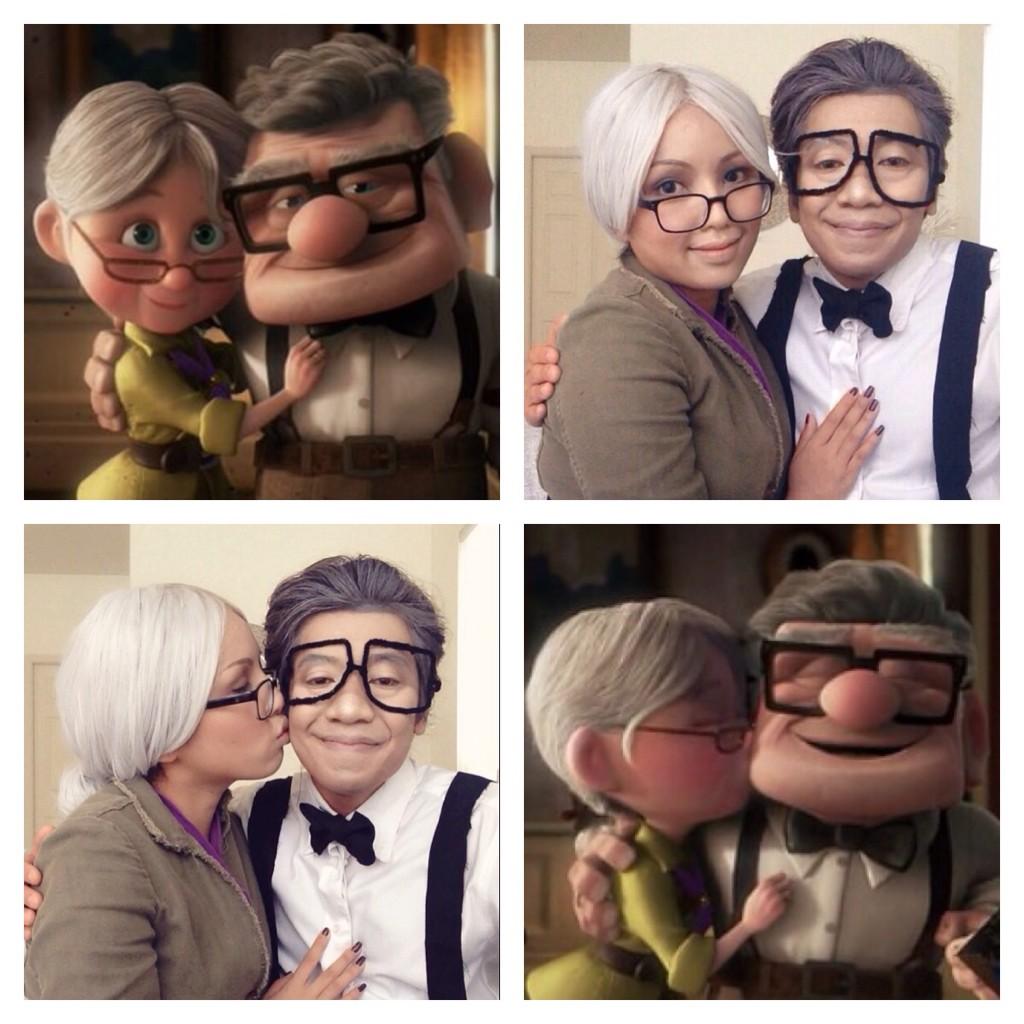 “Our Halloween costume this year 🎈 Ellie and Carl from UP 👴👵” .