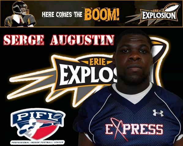 ExpressErie's tweet photo. Erie Express DE-Serge Augustin signs with PIFL Erie Explosion. GO EXPRESS! #ERIEEXPRESS #PAINTRAIN #ERIEEXPLOSION http://t.co/t6AN9vC8DX